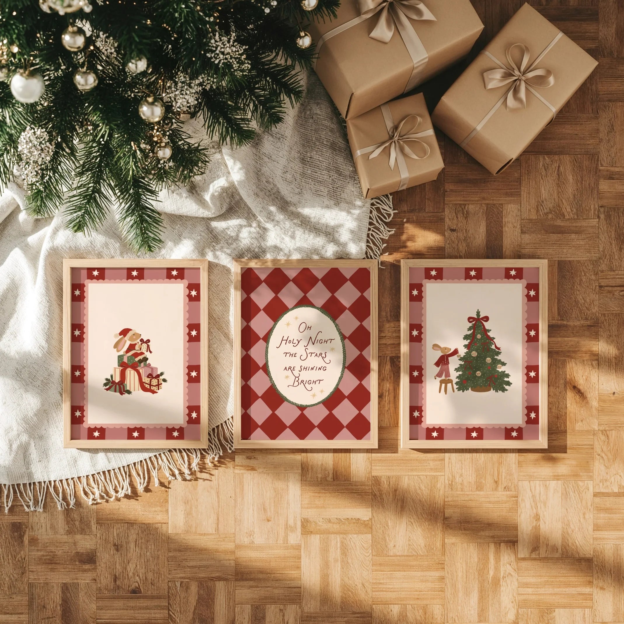 Weihnachtshase und O Holy Night – 3er-Set Weihnachtsposter
