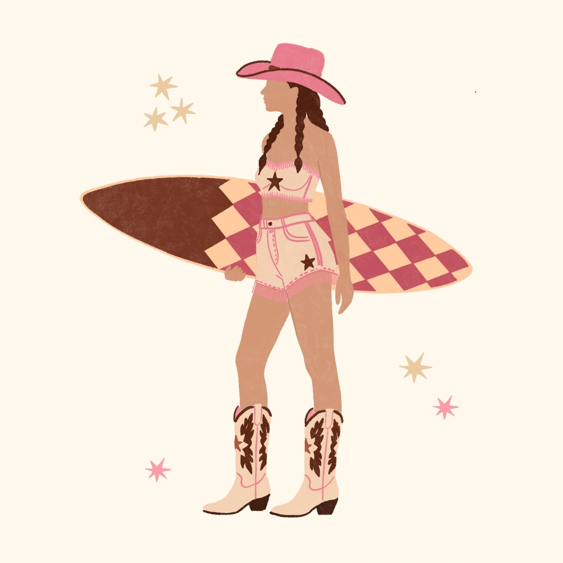 Arte murale costiera di cowgirl surfista