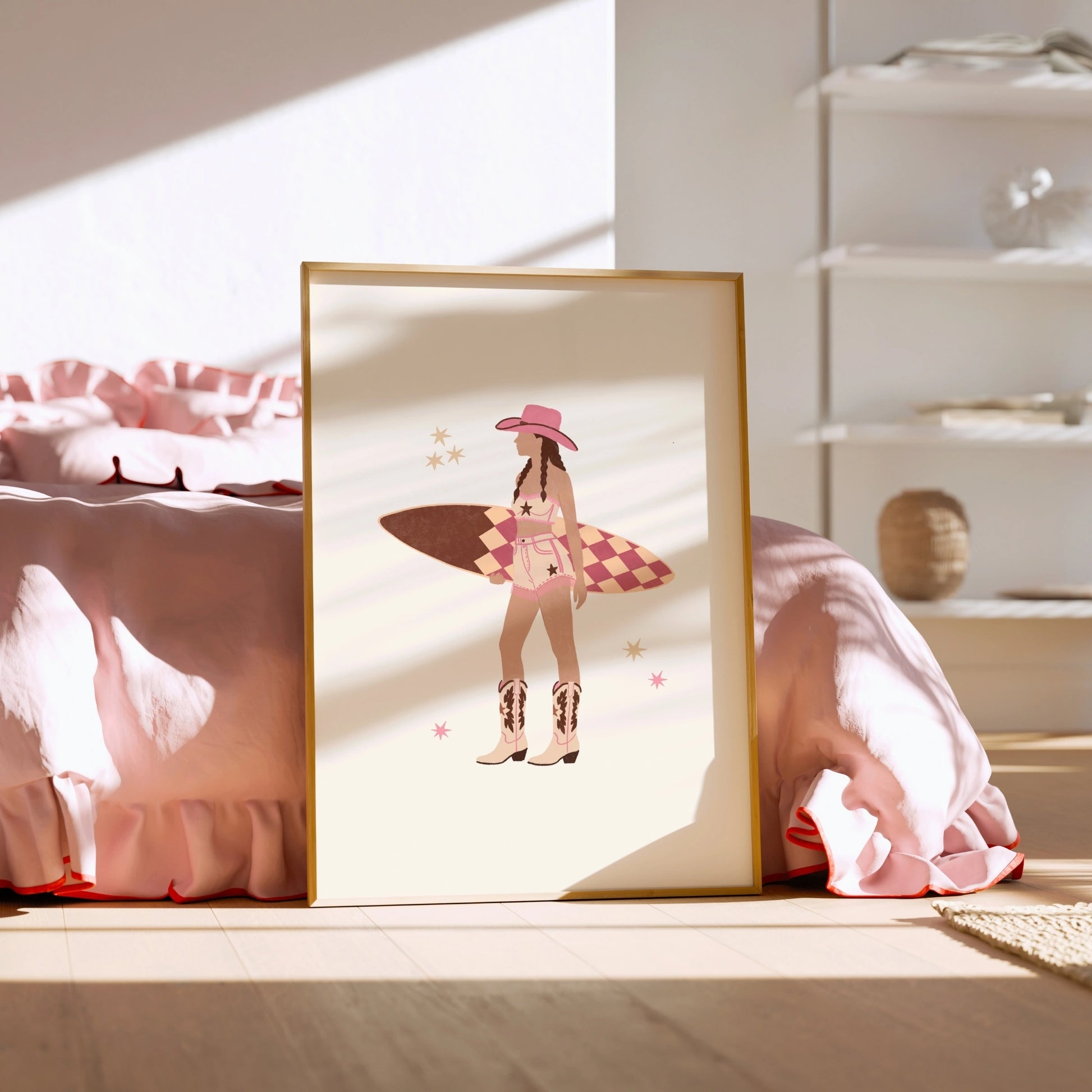Arte murale costiera di cowgirl surfista
