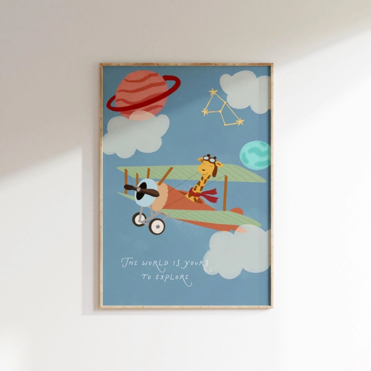 Giraffe Airplane Print, Space Nursery Decor