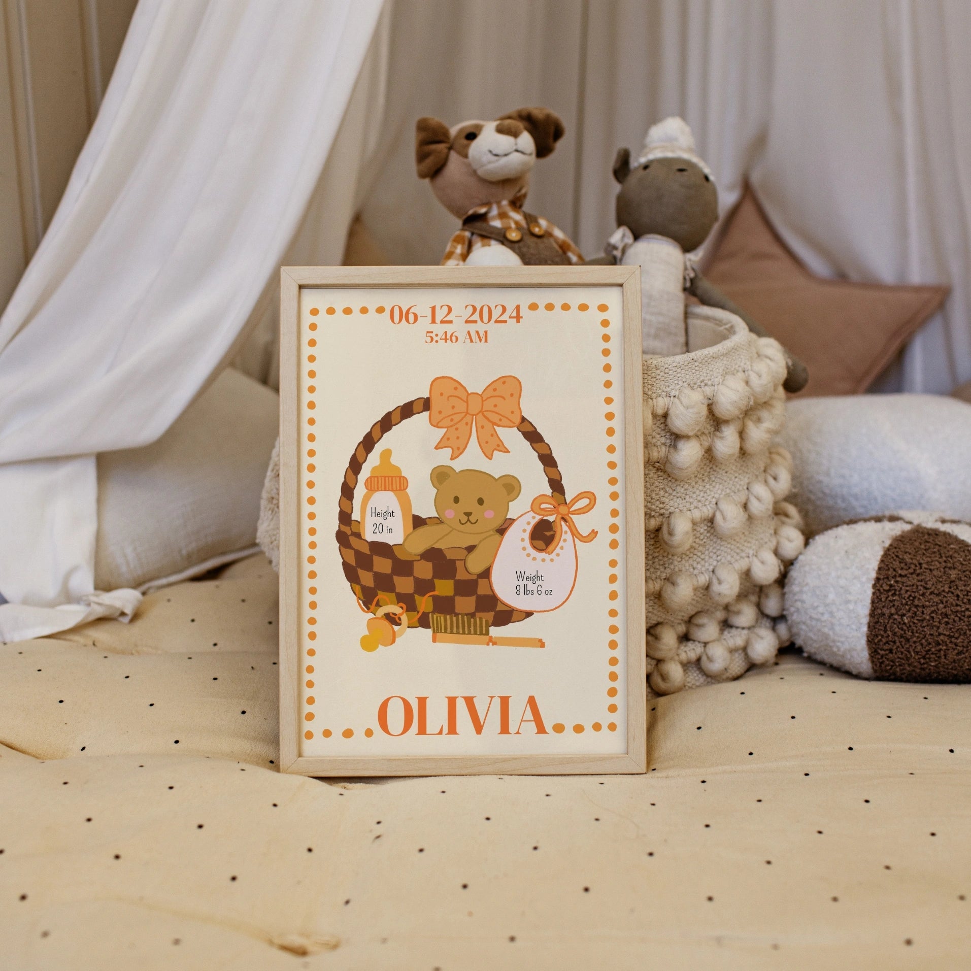 Décoration murale personnalisée pour chambre de bébé avec les statistiques de naissance