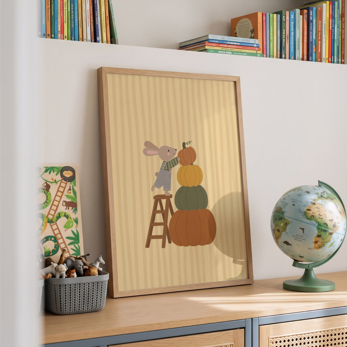 Bunny with Autumn Pumpkins – Nursery & Kids Wall Art