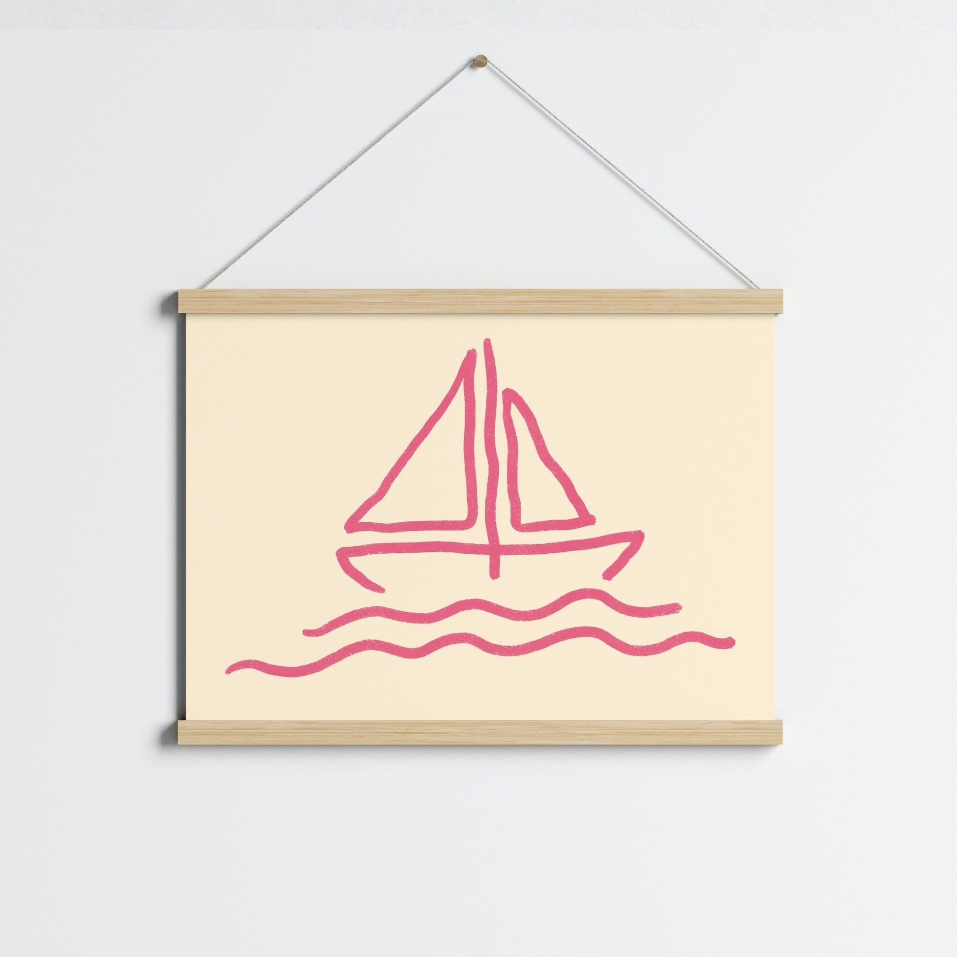 Sailboat Line Art Print – Pink Nautical Wall Art