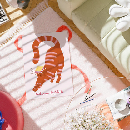 Talk to Me About Books Print – Funny Cat Poster for Book Lovers