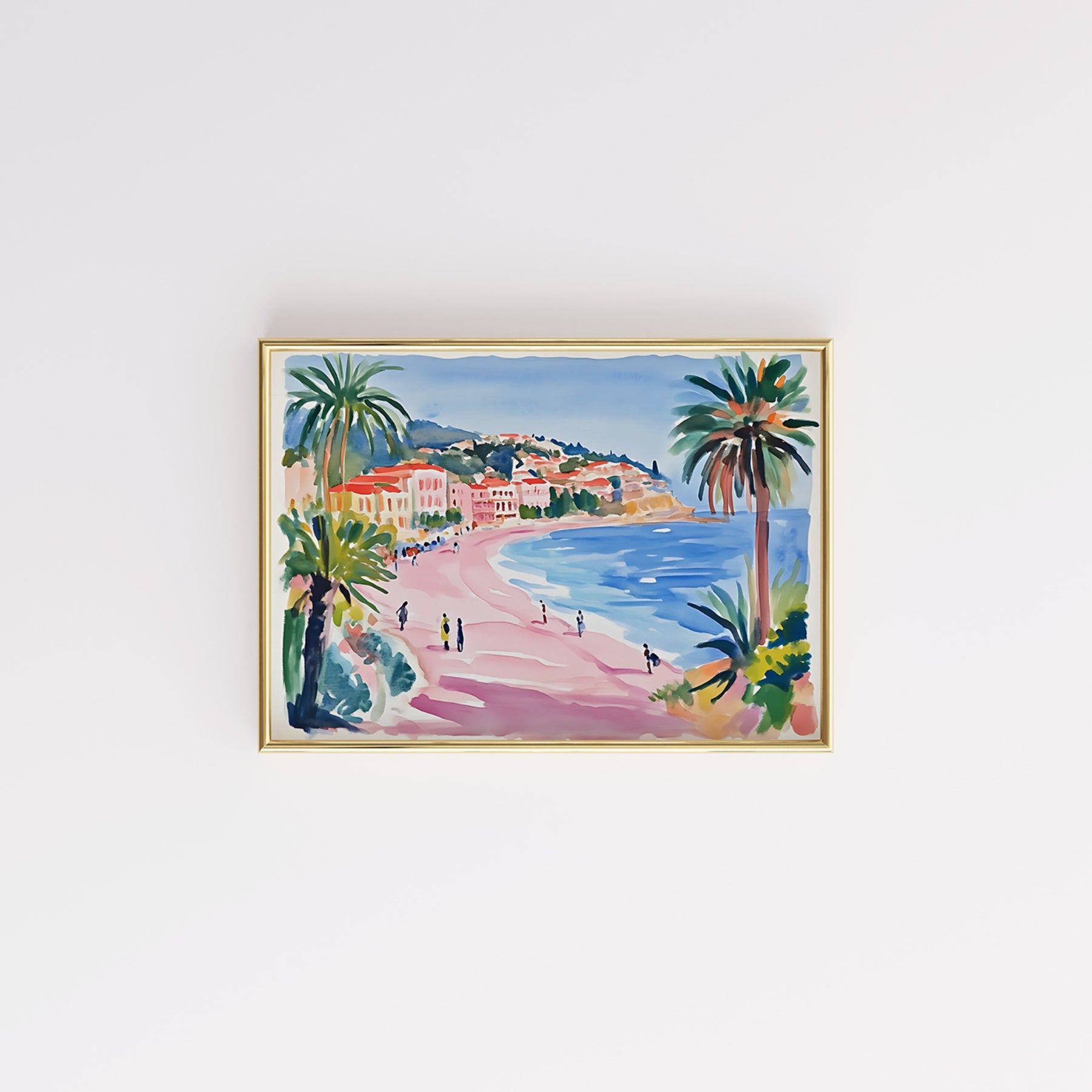 Mediterranean Beach Wall Art – Colorful Coastal Town Print