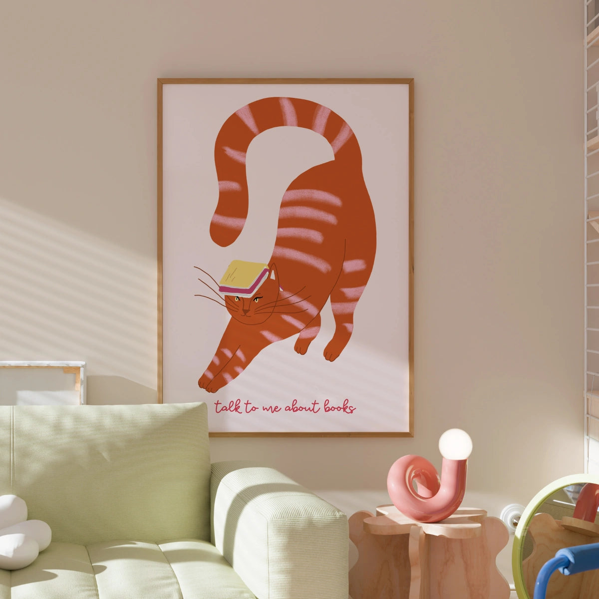 Talk to Me About Books Print – Funny Cat Poster for Book Lovers