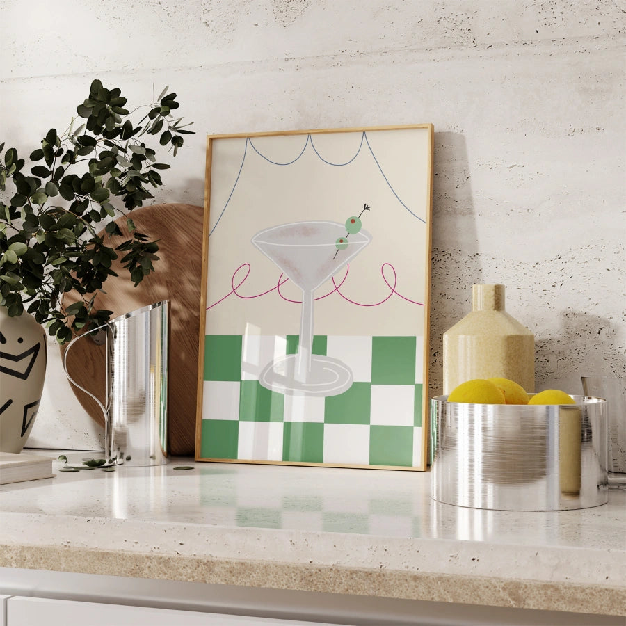 Martini Cocktail Kitchen Print – Retro Bar Wall Art for Kitchen Decor