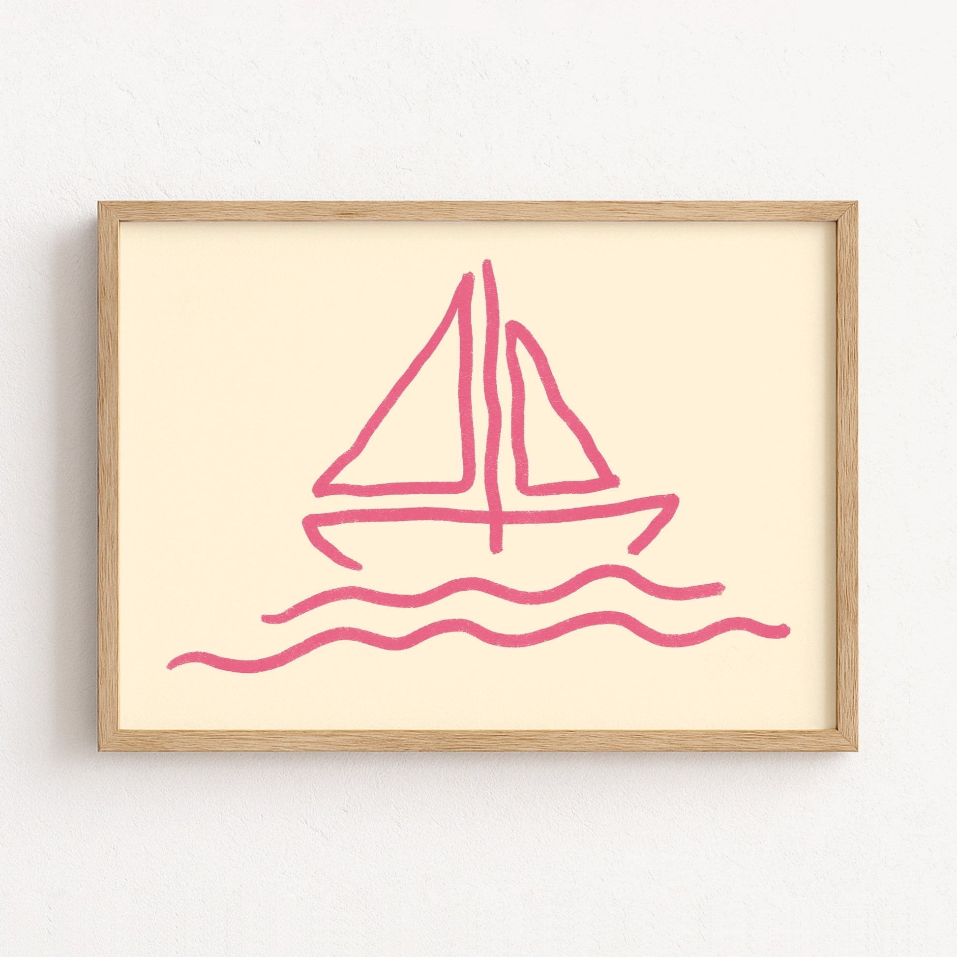 Sailboat Line Art Print – Pink Nautical Wall Art