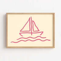 Sailboat Line Art Print – Pink Nautical Wall Art