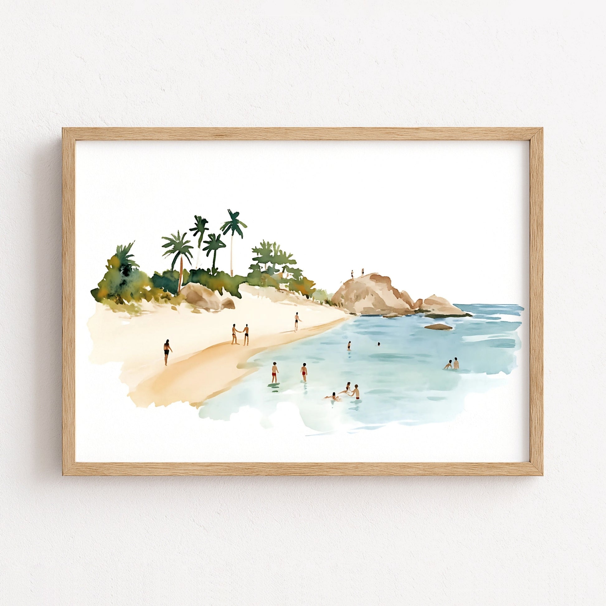 Tropical Beach Wall Art – Watercolor Summer Landscape Print, Coastal Wall Decor