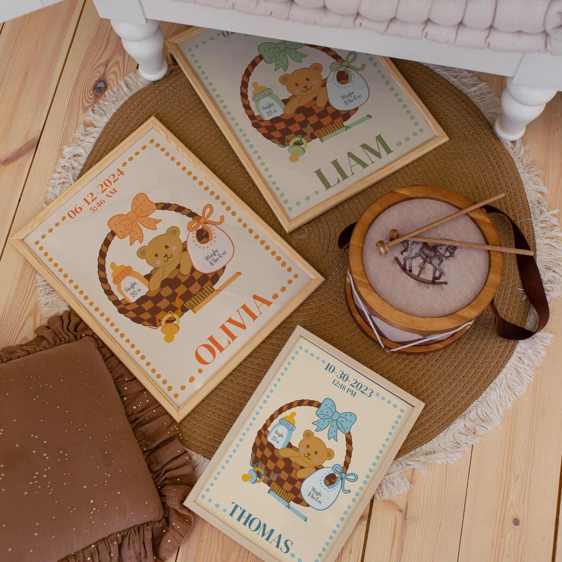 Décoration murale personnalisée pour chambre de bébé avec les statistiques de naissance