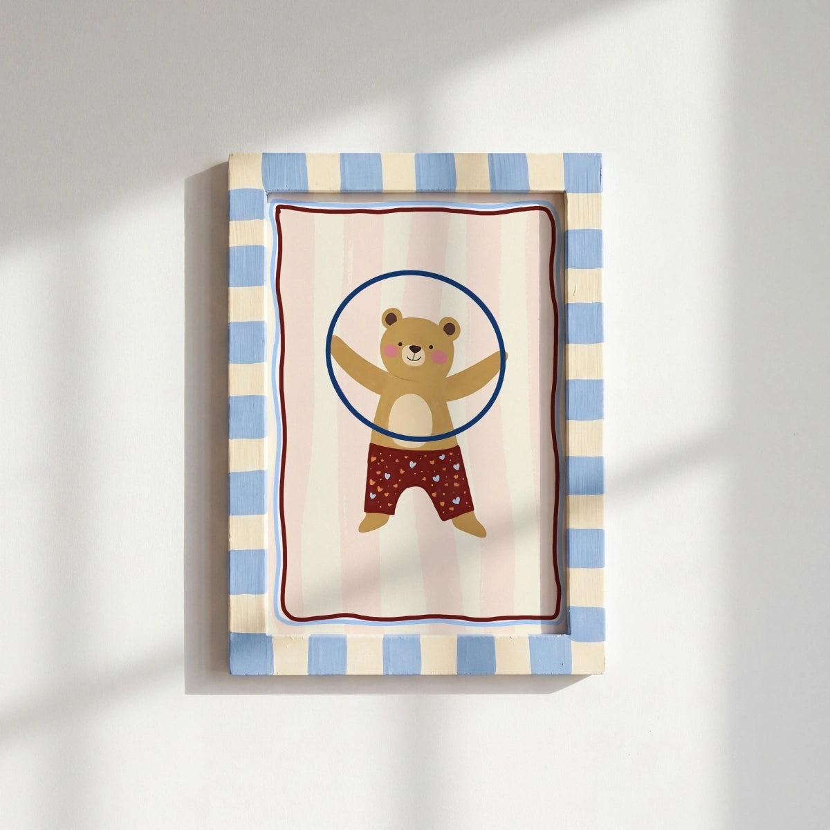 Hula Hoop Bear Wall Art – Playful Nursery Print, Circus Nursery Decor, Boys Room Decor