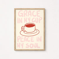 Grace in My Cup Christian Wall Art – Minimal Coffee Faith Print