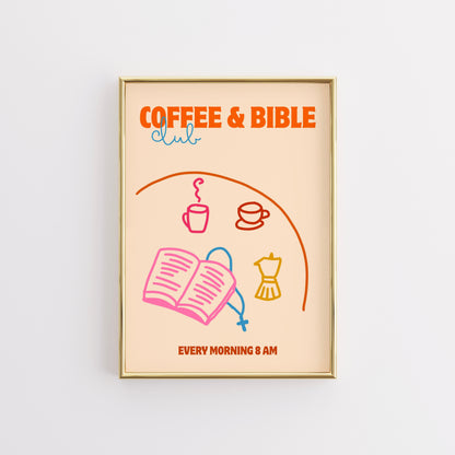 Coffee and Bible Club Wall Art – Christian Morning Routine Print