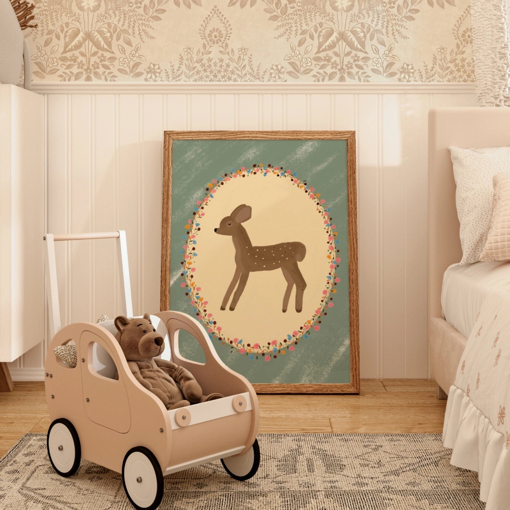 Stampa vintage per cameretta dei bambini con cerbiatto