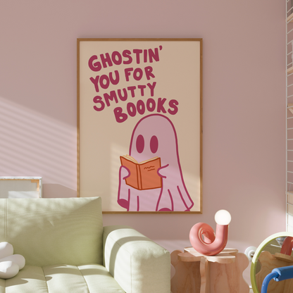 Smutty Books Print – Funny Pink Ghost Wall Art