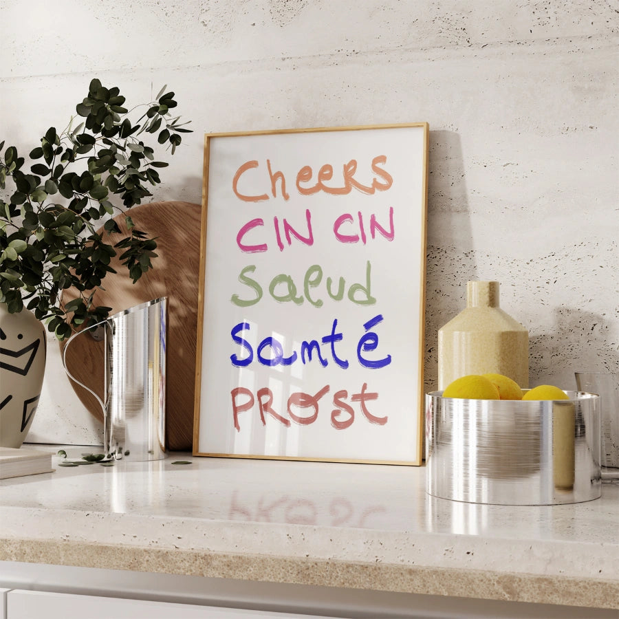 Cheers Around the World Wall Art – Fun Kitchen Print