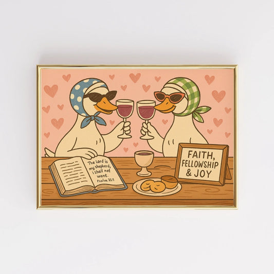 Biblical Ducks Drinking Wine Wall Art – Funny Christian Print