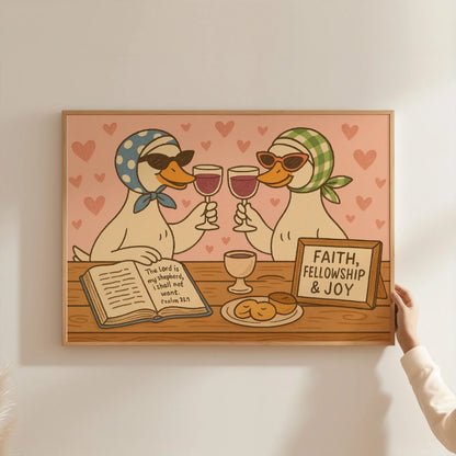 Biblical Ducks Drinking Wine Wall Art – Funny Christian Print