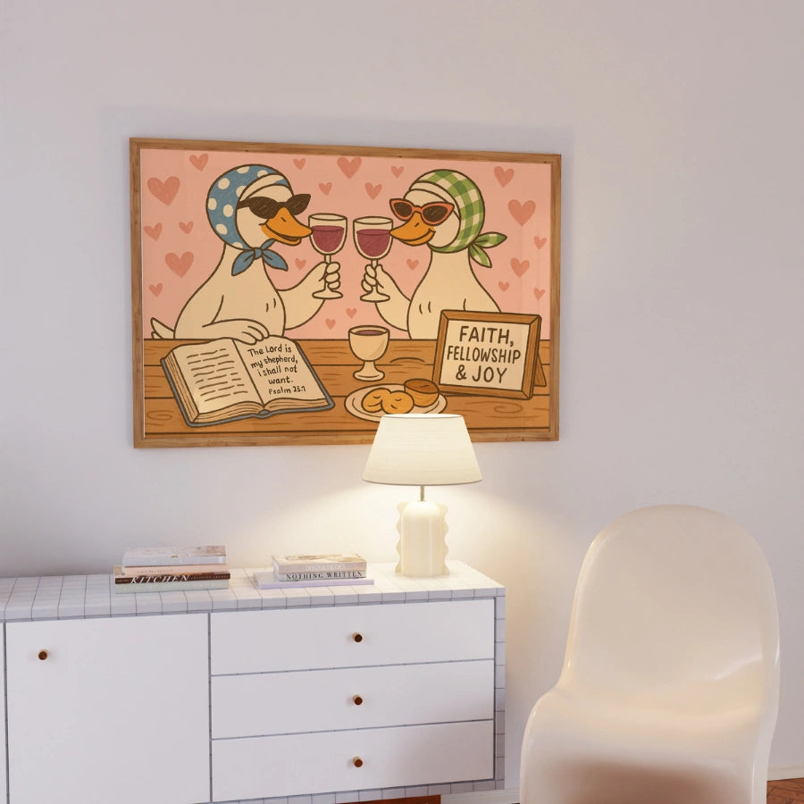Biblical Ducks Drinking Wine Wall Art – Funny Christian Print
