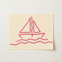 Sailboat Line Art Print – Pink Nautical Wall Art
