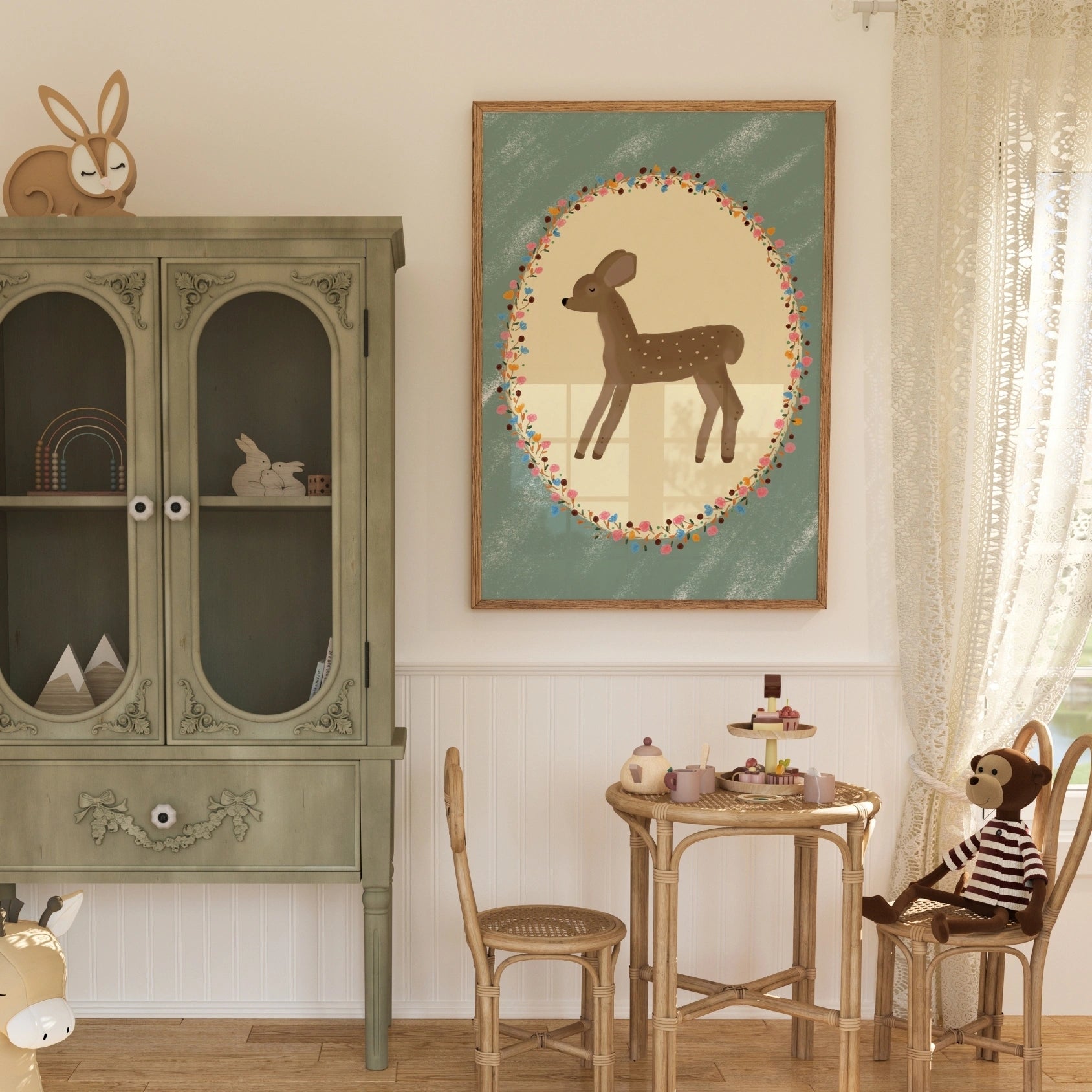 Stampa vintage per cameretta dei bambini con cerbiatto