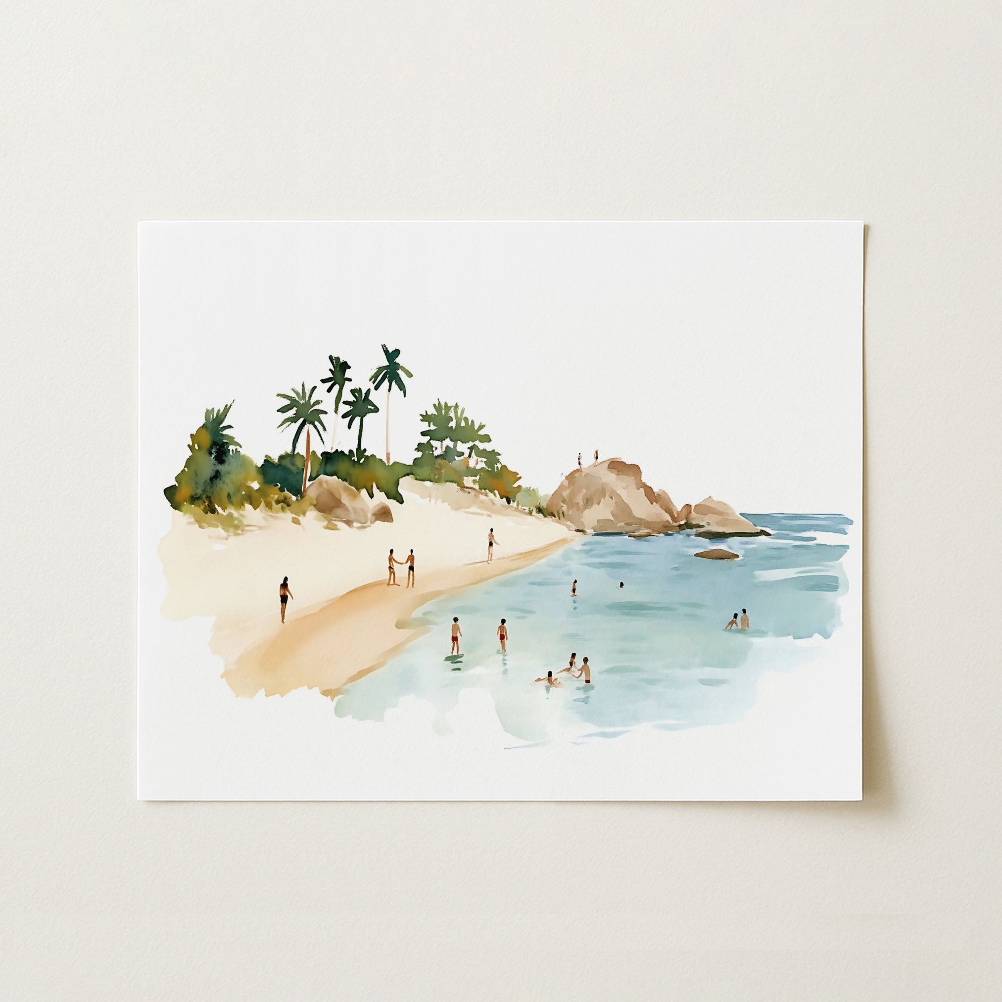 Tropical Beach Wall Art – Watercolor Summer Landscape Print, Coastal Wall Decor
