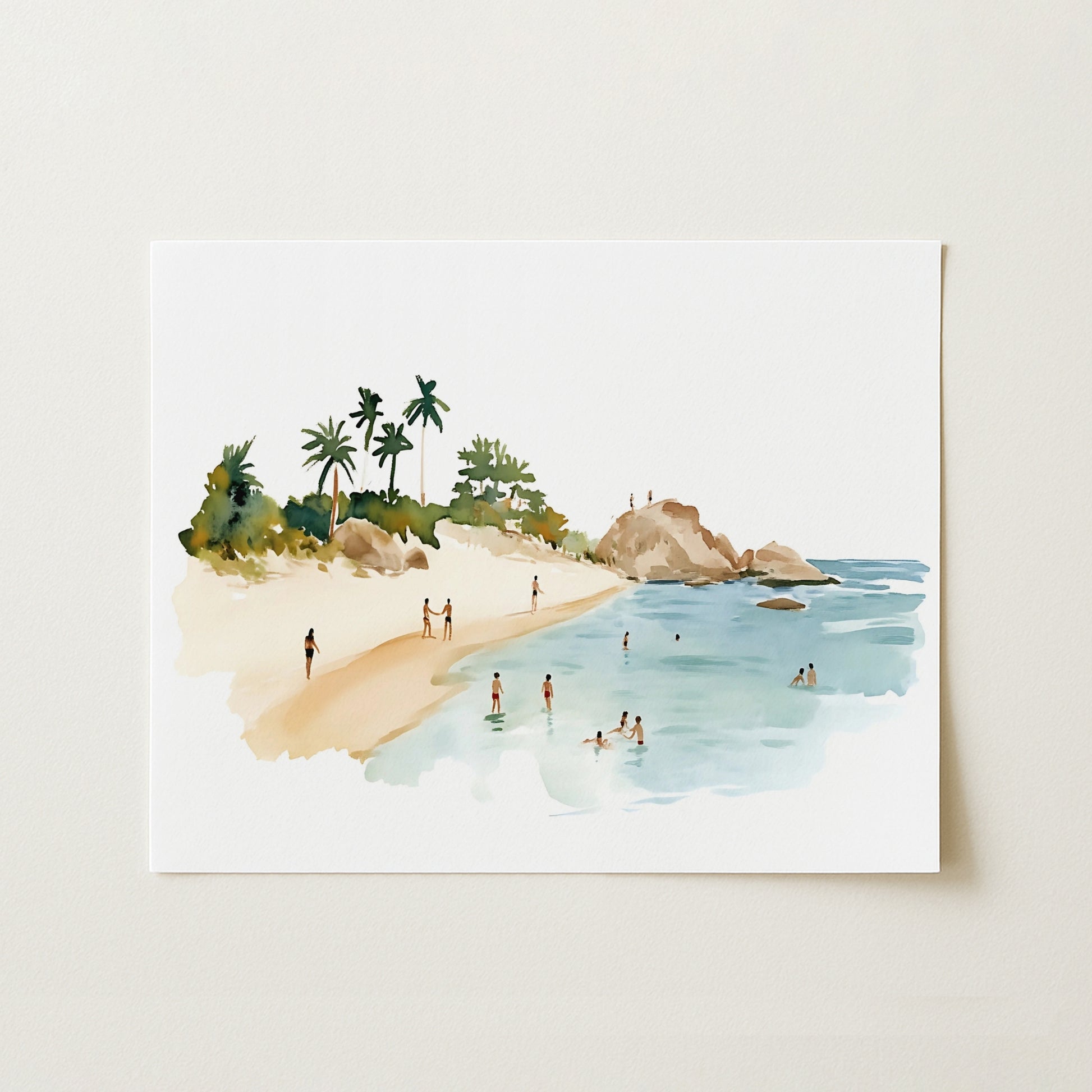 Tropical Beach Wall Art – Watercolor Summer Landscape Print, Coastal Wall Decor