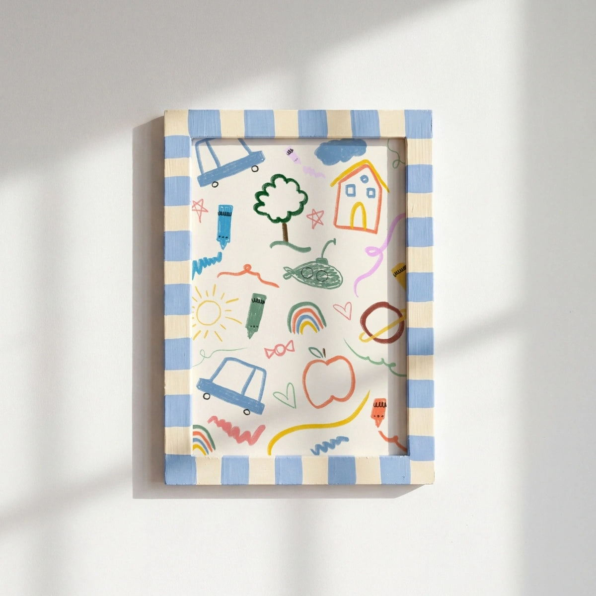 Décoration murale de chambre d'enfant style doodle – Imprimé au crayon pastel ludique pour chambre d'enfant, décoration de chambre de garçon