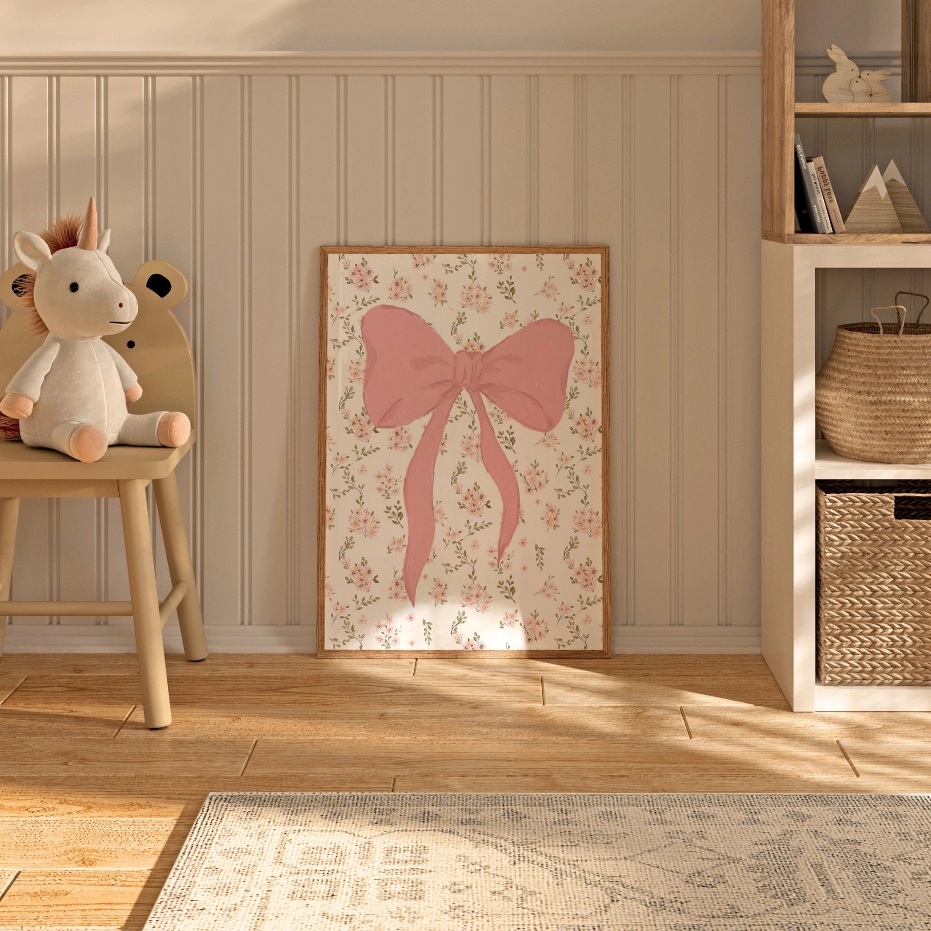 Décoration murale pour chambre d'enfant avec nœud rose
