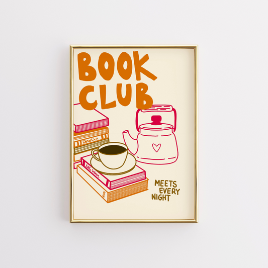 Book Club Print – Cozy Coffee & Book Stack Wall Art