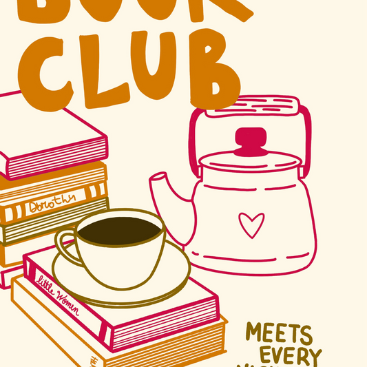 Book Club Print – Cozy Coffee & Book Stack Wall Art