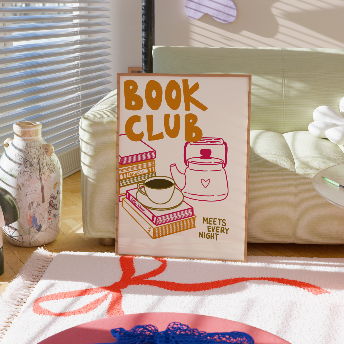 Book Club Print – Cozy Coffee & Book Stack Wall Art