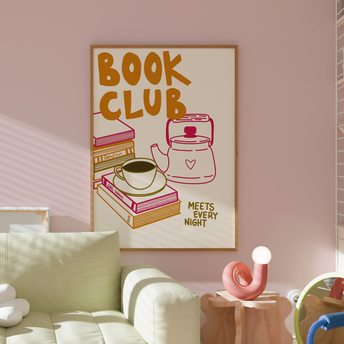 Book Club Print – Cozy Coffee & Book Stack Wall Art