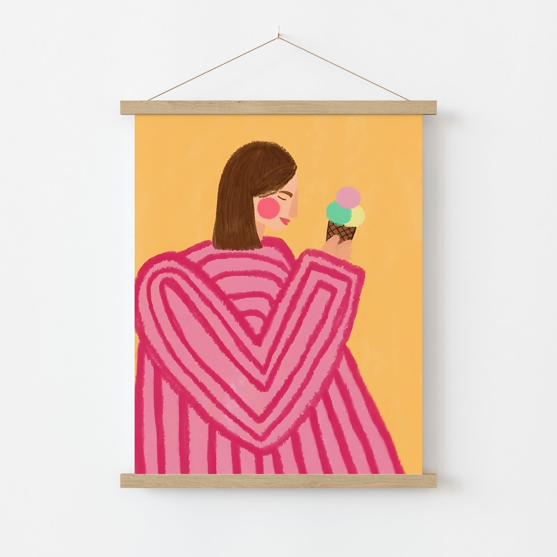 Ice Cream Girl Wall Art – Pink Heart Sweater Print