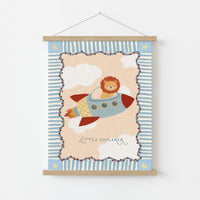 Arte murale con leone su razzo