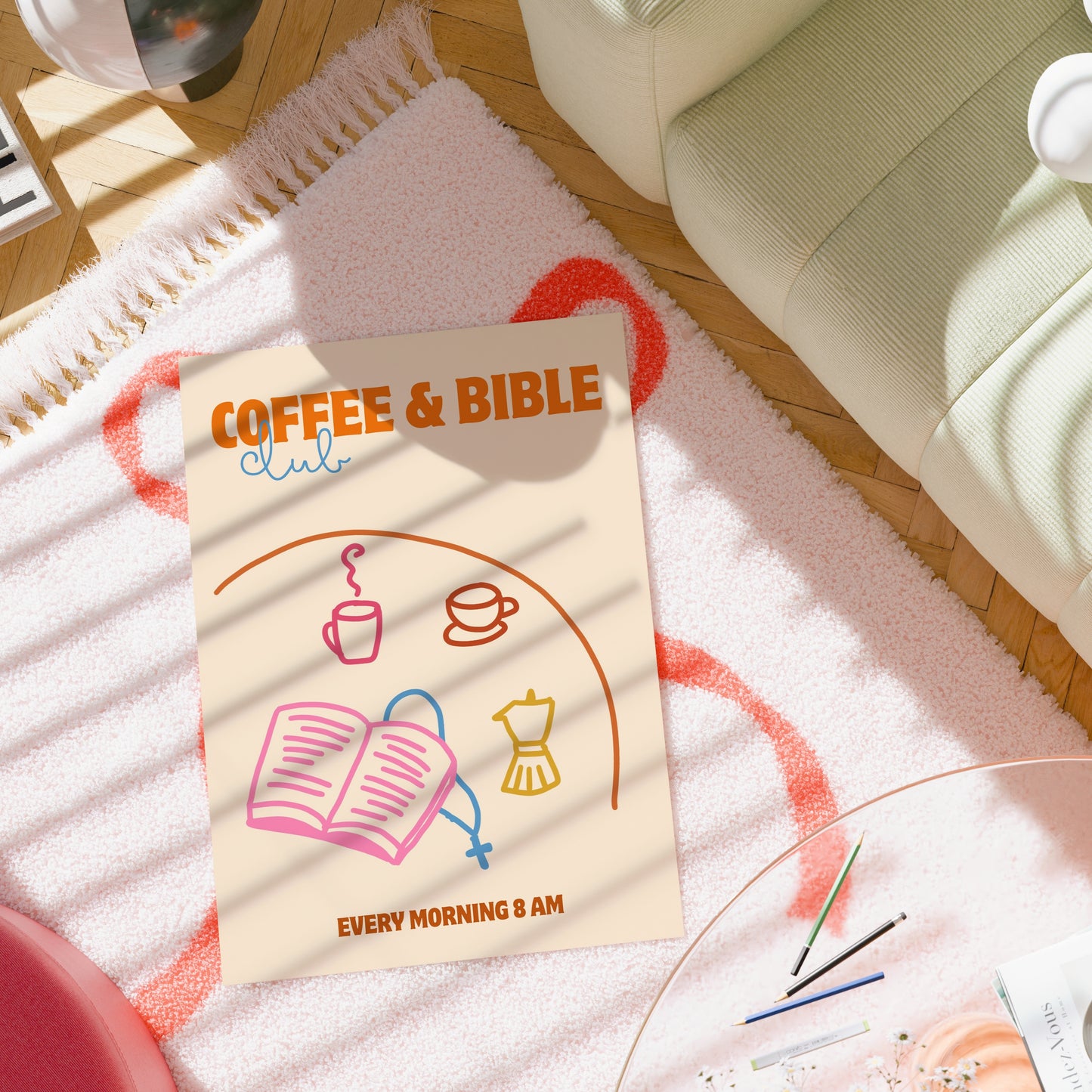 Coffee and Bible Club Wall Art – Christian Morning Routine Print