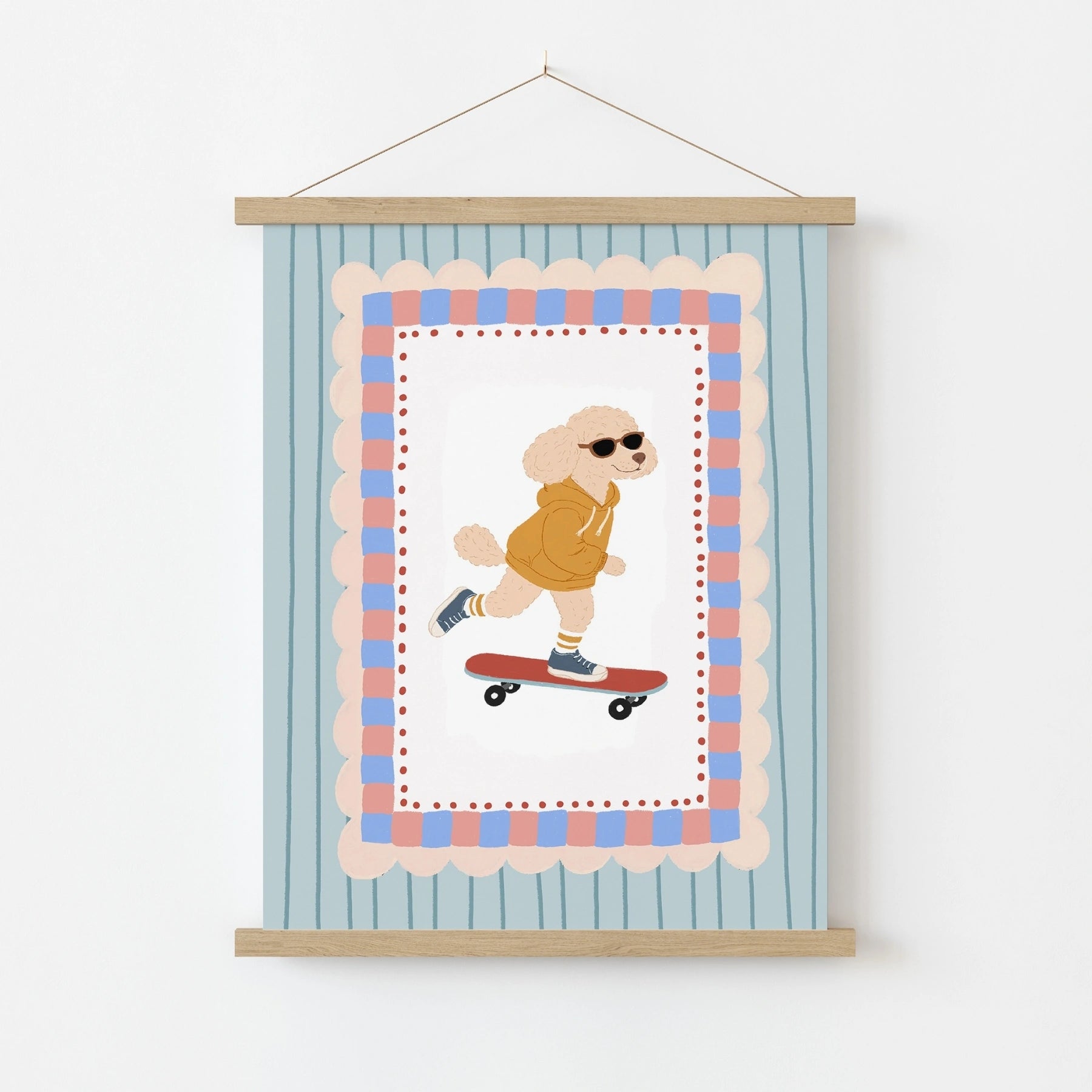 Affiche murale pour chambre de bébé avec chien sur un skateboard