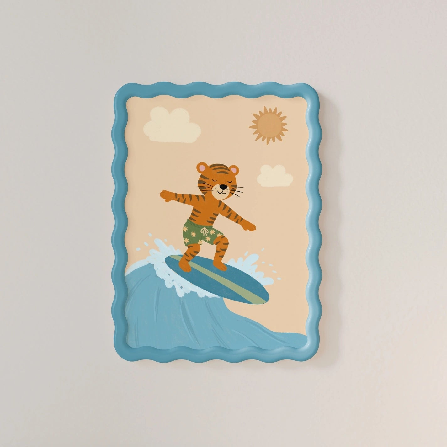 Surfing Tiger Nursery Print, Kids Sports Wall Art