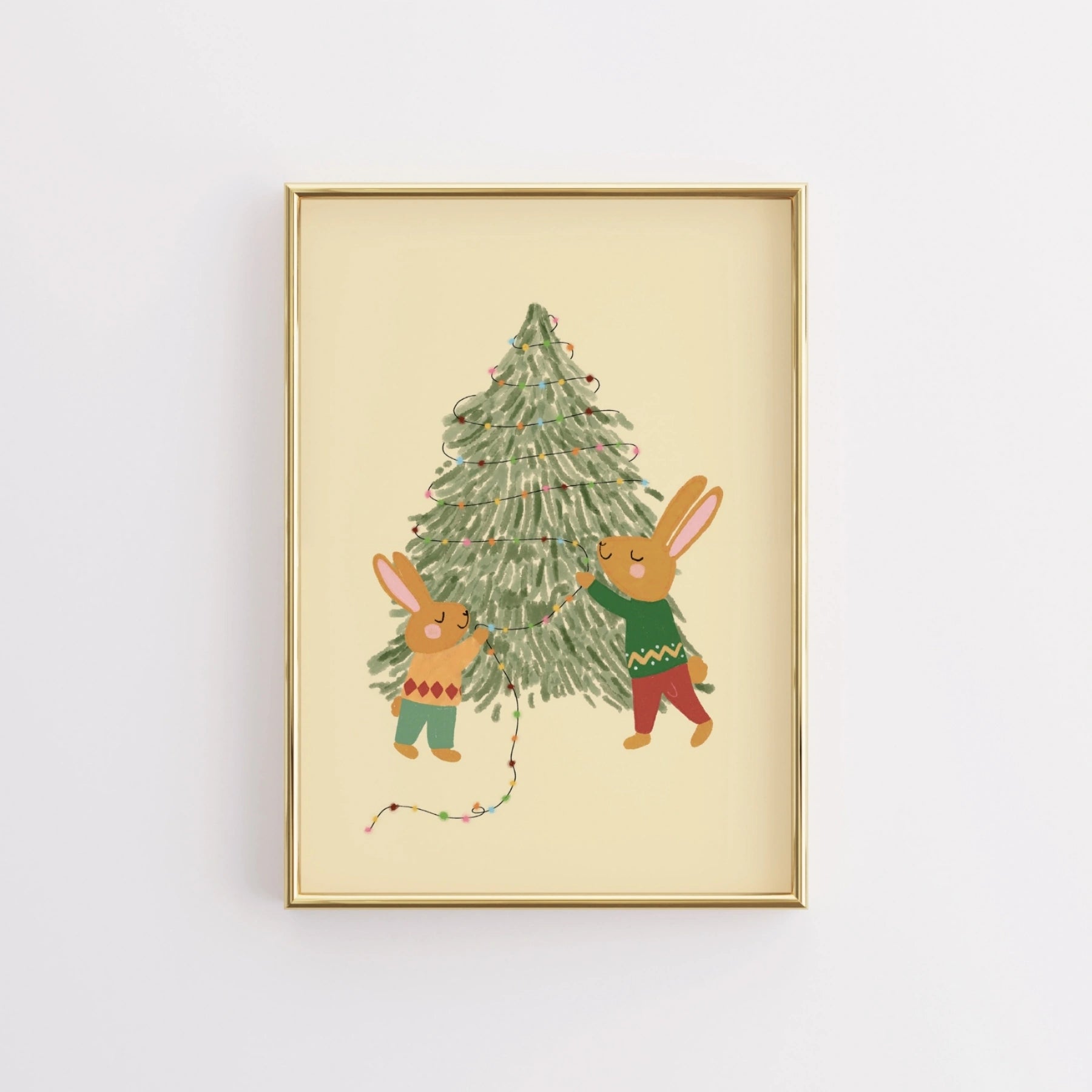 Stampa per cameretta dei bambini con albero di Natale coniglietto