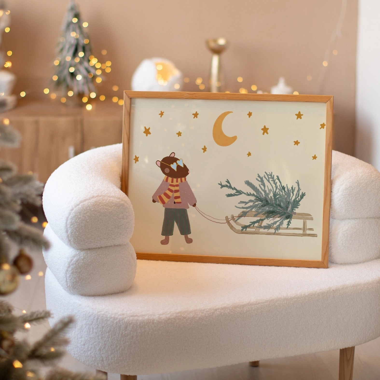 Bear with Christmas Tree Print