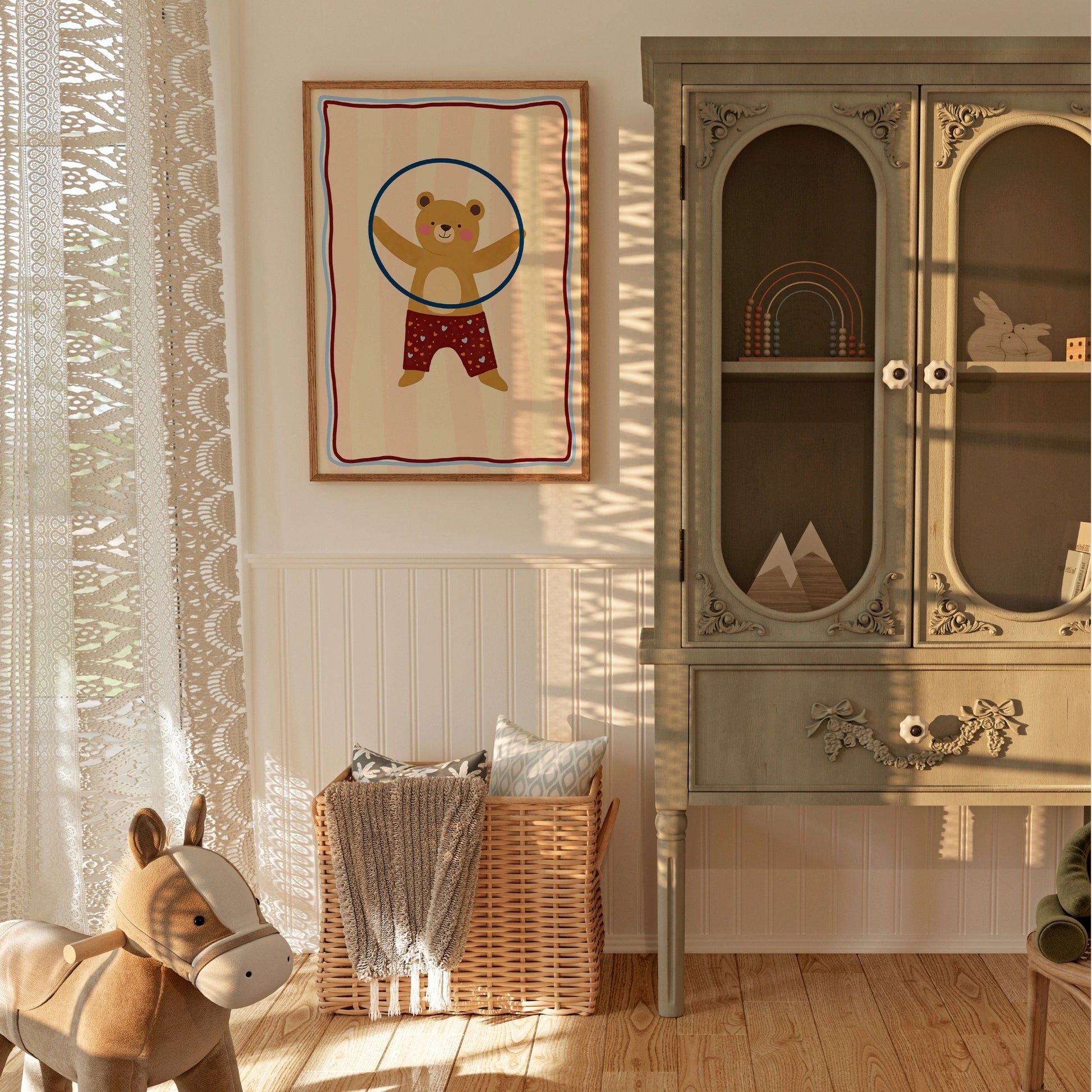 Hula Hoop Bear Wall Art – Playful Nursery Print