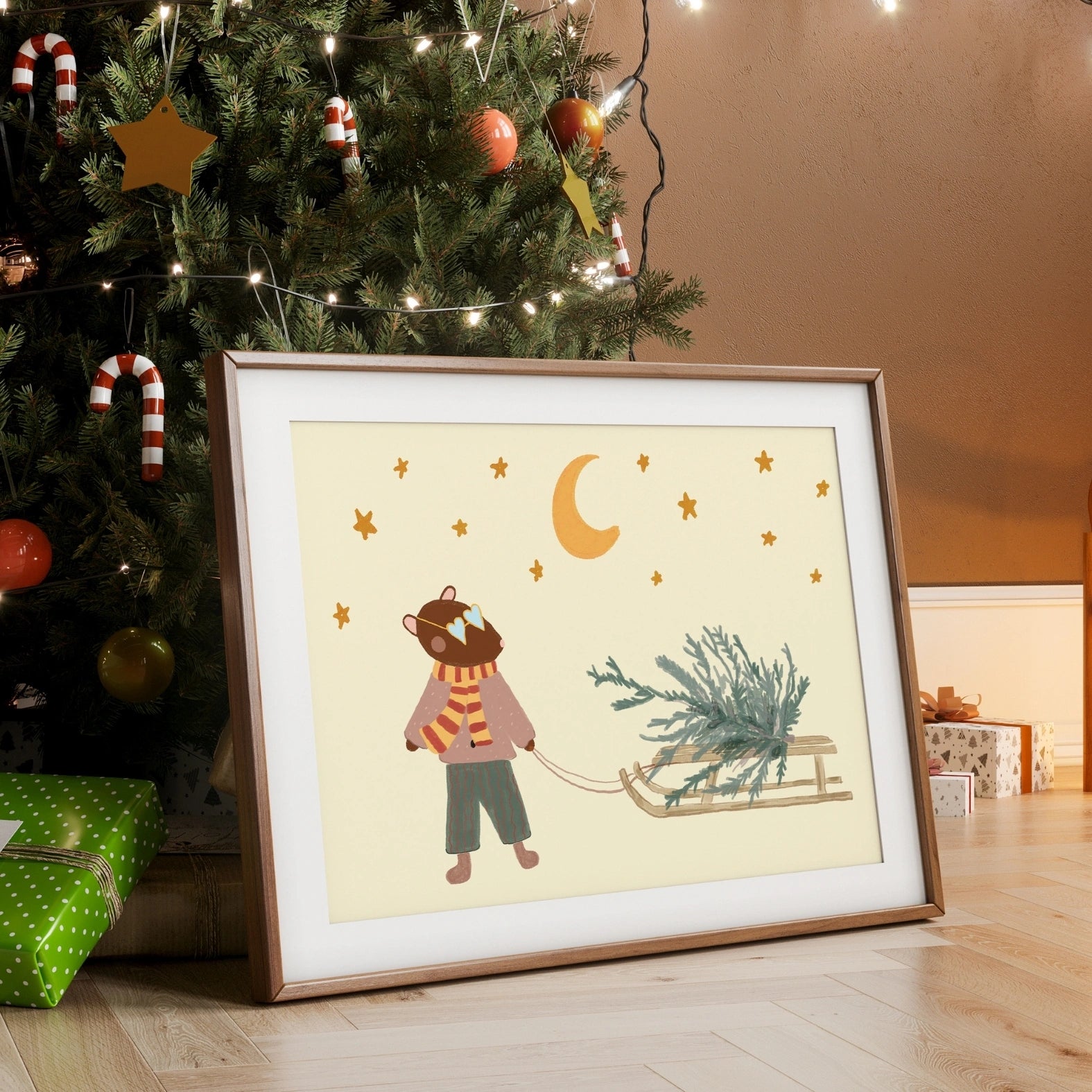 Bear with Christmas Tree Print