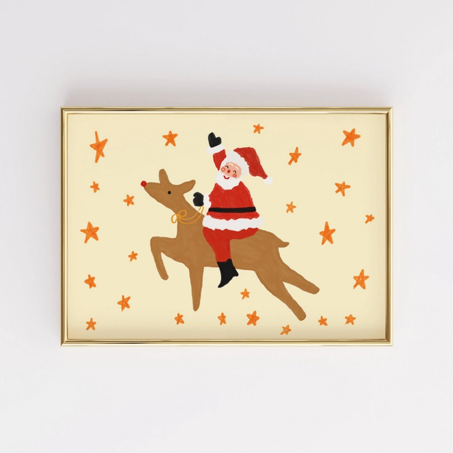 Santa and Reindeer Christmas Print