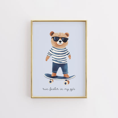 Cool Bear Skateboard Print – Pajama Nursery Wall Art