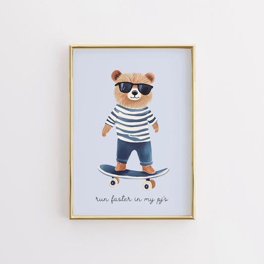 Cool Bear Skateboard Print – Pajama Nursery Wall Art