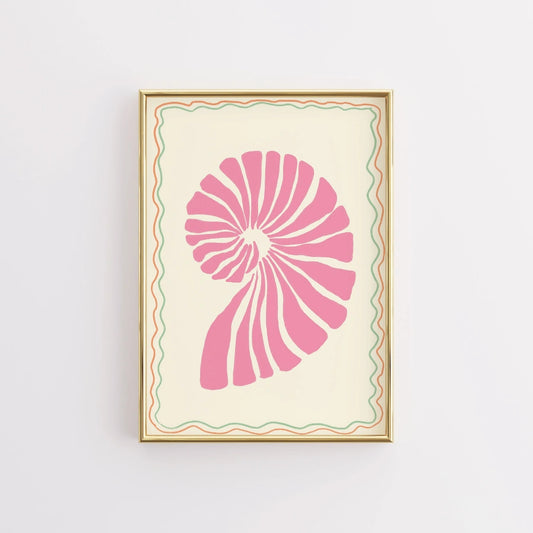 Pink Seashell Wall Art - Preppy Coastal Shell Print