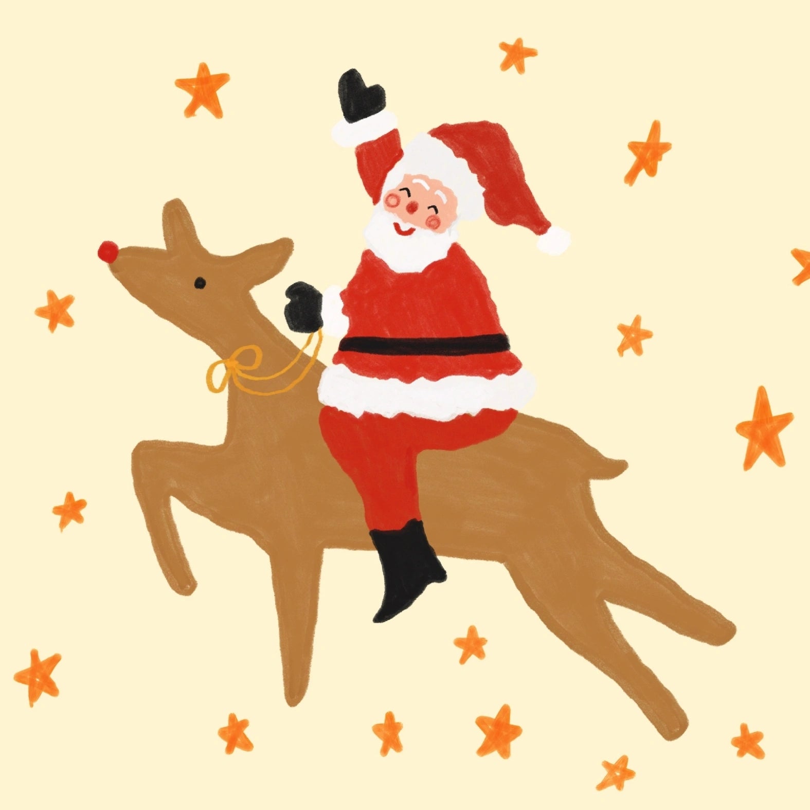 Santa and Reindeer Christmas Print