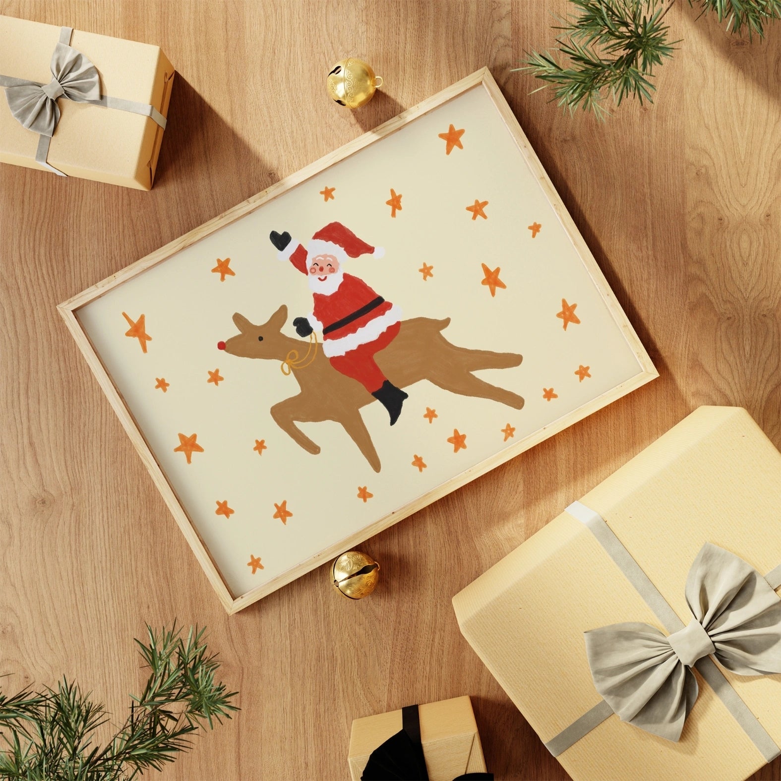 Santa and Reindeer Christmas Print