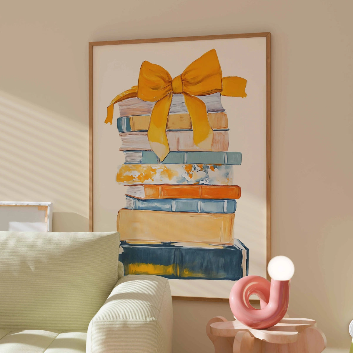 Book Stack with Orange Bow – Colorful Bookish Wall Art